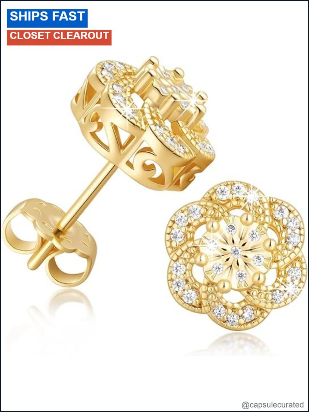 14K Gold Stud Earrings for Women CZ Flower Shaped 8mm 10mm